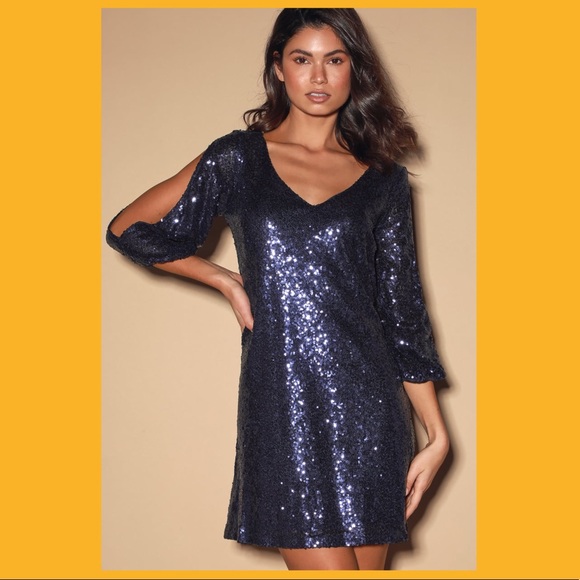 Lulus navy blue sequin long sleeve dress - Picture 2 of 10